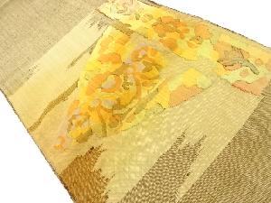 アンティーク　手織り紬抽象花更紗模様織り出し名古屋帯